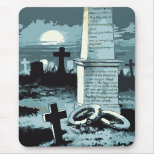 Tapis De Souris Halloween vintage, cimetière effrayant avec des to