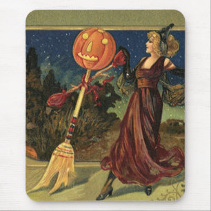 Tapis De Souris Halloween vintage, sorcière dansante magnifique