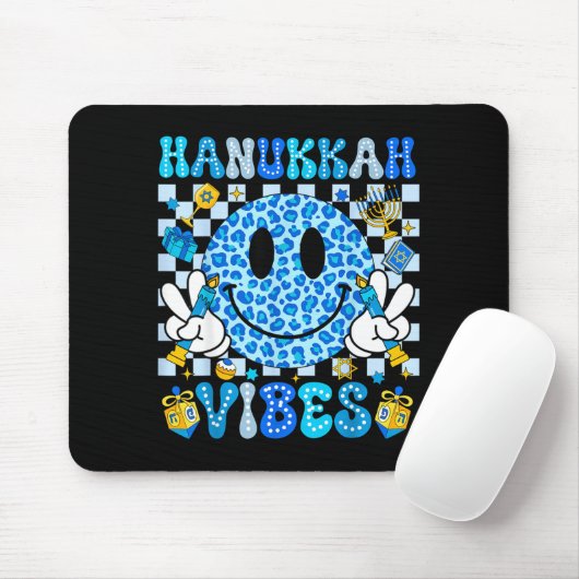Tapis De Souris Hanukkah Vibes Groovy Smile Face Jewish Holiday Ch (Avec souris)