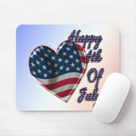 Tapis De Souris Happy 4 juillet USA Flag Heart (Avec souris)