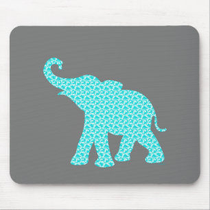 Tapis De Souris Happy Elephant Art Turquoise Motif moderne