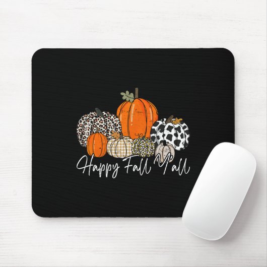 Tapis De Souris Happy Fall Y'all Femmes Hommes Citrouille Leopard (Avec souris)