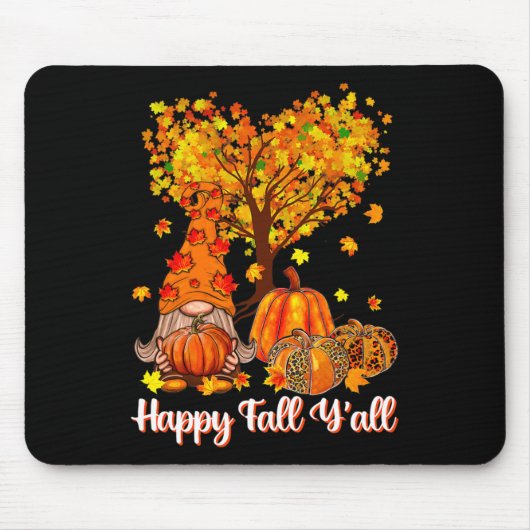 Tapis De Souris Happy Fall Y'all Funny Gnome Leopard Pumkin Autum (Devant)