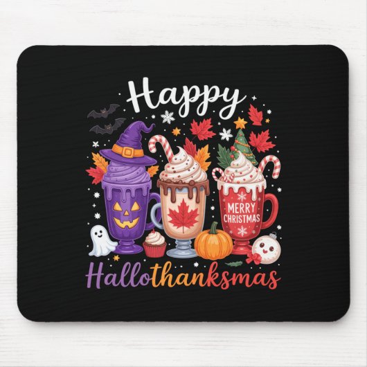 Tapis De Souris Happy Hallothanksmas Coffee Lover Halloween Merry  (Devant)
