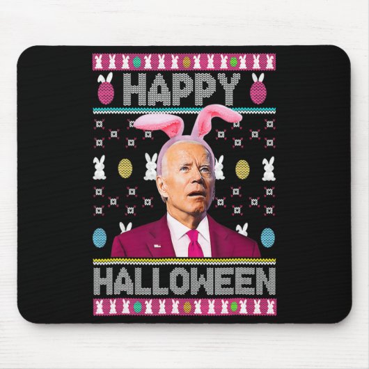 Tapis De Souris Happy Halloween Fun Bunny Joe Biden Confus Easte (Devant)