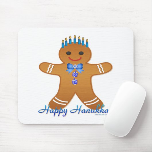 Tapis De Souris Happy Hanoukka Gingerbread Man Menorah (Avec souris)