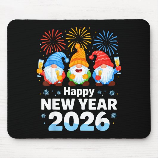 Tapis De Souris Happy New Year 2026 Gnome With Fireworks And Champ (Devant)