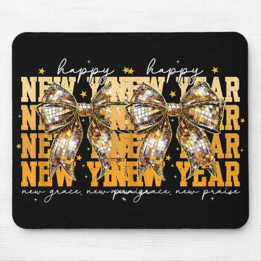 Tapis De Souris Happy New Year 2026 Gold Coquette Bow Disco Ball C (Devant)