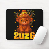 Tapis De Souris Happy New Year 2026 Highland Cow & Party Hat N (Avec souris)