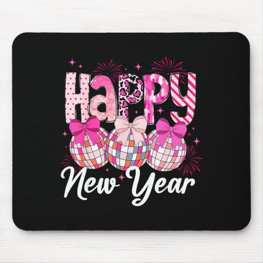 Tapis De Souris Happy New Year 2026 Nk Coquette Bow Disco Ball Fir (Devant)