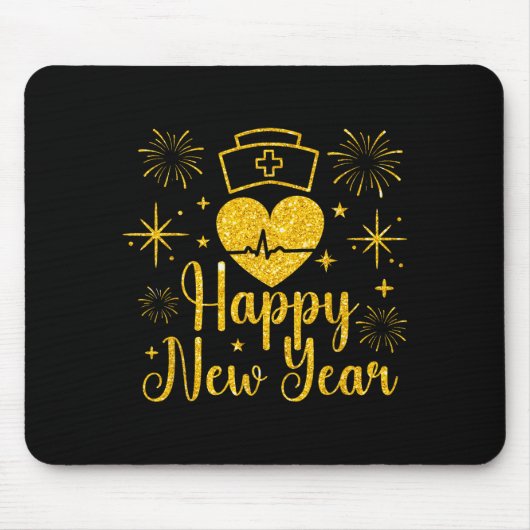 Tapis De Souris Happy New Year Nurses Heartbeat Fireworks New Year (Devant)