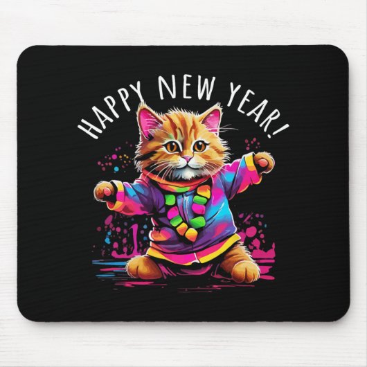 Tapis De Souris Happy New Year Party Dancing Cat Design (Devant)