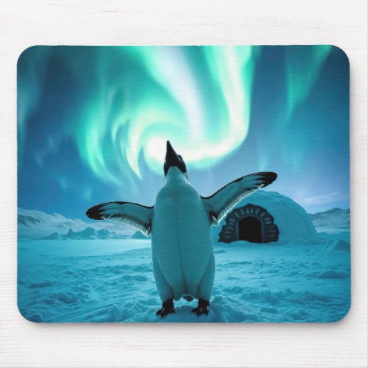 Tapis De Souris Happy Penguin Dancing Under Northern Lights (Devant)