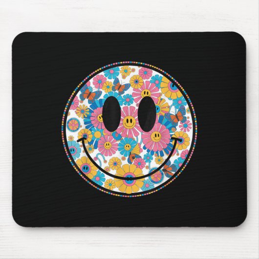 Tapis De Souris Happy Retro Daisy Smile Face Preppy Hommes esthéti (Devant)