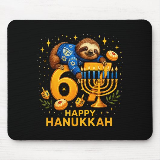 Tapis De Souris Happy Six Seven Hanukkah Funny Meme Menorah Sloth (Devant)