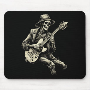 Tapis De Souris Happy Skeleton Guitar Guy Éffrayant Halloween Rock