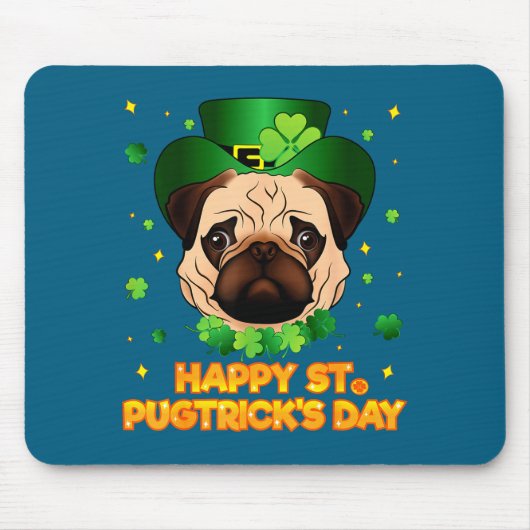 Tapis De Souris Happy St Patricks Pugtricks Day Irish Pug Leprecha (Devant)