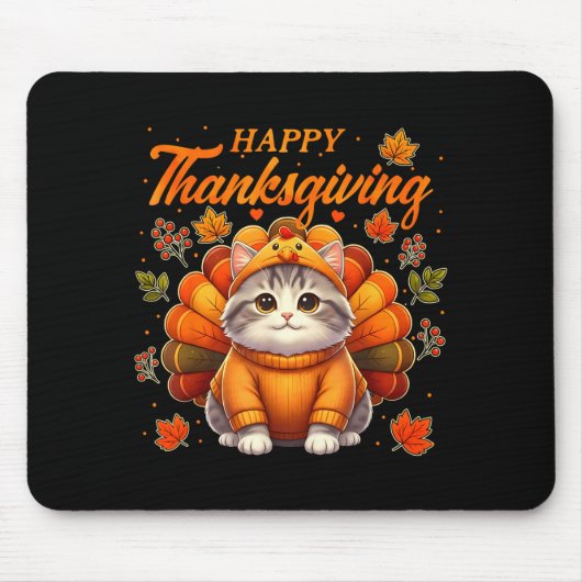 Tapis De Souris Happy Thanksgiving Cat Turkey Day Autumn Fall Men  (Devant)