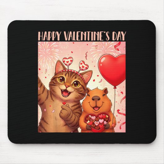 Tapis De Souris Happy Valentines 2026 Cute Cat Capybara Party Art (Devant)