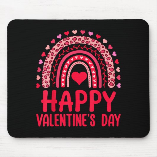 Tapis De Souris Happy Valentines Day Red Hearts Rainbow Leopard Wo (Devant)