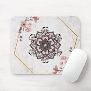 Tapis De Souris Harmonie calmante - Art floral rose et gris