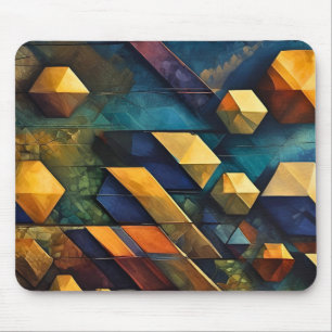 Tapis De Souris Harmonie Géométrique : Cubes Abstraits en Or et Sa
