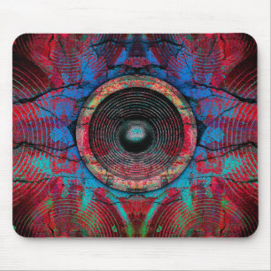 Tapis De Souris Haut-parleurs de musique rouge sur un mur fissuré