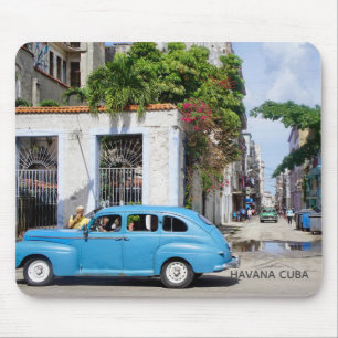 Tapis De Souris Havana Cuba Élégante Voiture Vintage Bleue