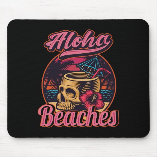 Tapis De Souris Hawaii Aloha Beaches Tropical Goth Skeleton Skull  (Devant)
