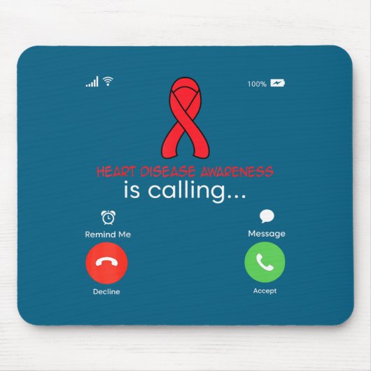 Tapis De Souris Heart Disease Awareness Red Ribbon Heart Attack Su (Devant)