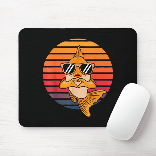 Tapis De Souris Heart Hands Funny Retro Goldfish Lover Sungles Mak (Avec souris)