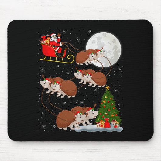 Tapis De Souris Hedgehog Santa Sleigh Flying Funny Magical Christm (Devant)