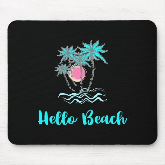 Tapis De Souris Hello Beach Style Tropical Été Noir (Devant)