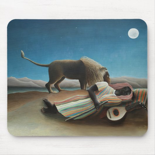 Tapis De Souris Henri Rousseau Dormir Gitan Lion Peinture (Devant)