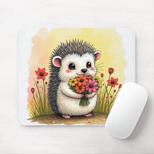 Tapis De Souris Hérisson Avec Bouquet Fleur (Avec souris)