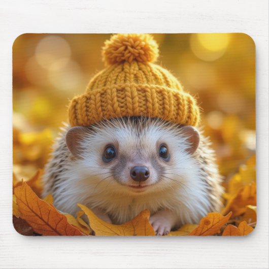Tapis De Souris Hérisson Dans Les Feuilles Automnes (Devant)