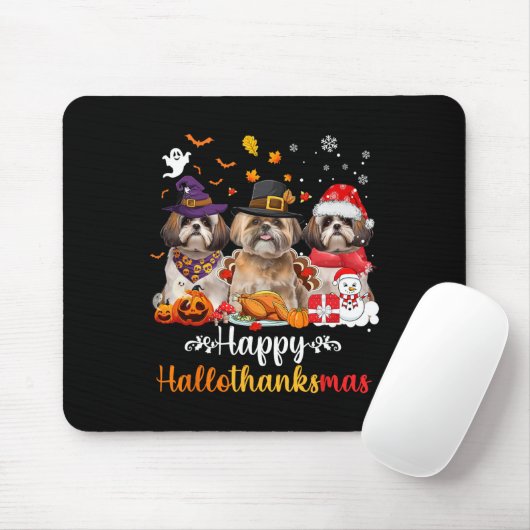 Tapis De Souris Heureux Hallothanksmas Chih Tzu Chien Halloween Ch (Avec souris)