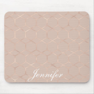 Tapis De Souris Hexagone géométrique d'or rose chic moderne votr