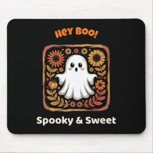 Tapis De Souris Hey Boo Ghost Retro Halloween Éffrayant Mat Octobr
