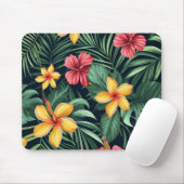 Tapis De Souris Hibiscus à fleurs tropicales Motif sans couture (Avec souris)