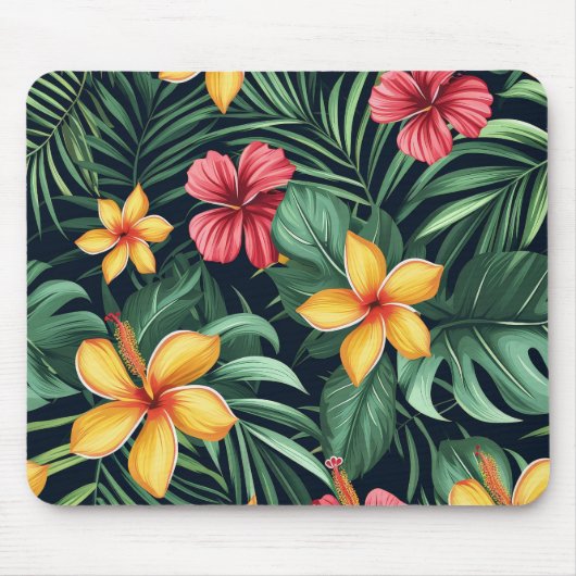 Tapis De Souris Hibiscus à fleurs tropicales Motif sans couture (Devant)