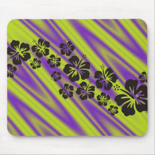 Tapis De Souris hibiscus fleurit en noir vagues vert violet