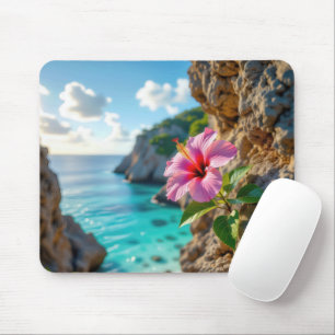 Tapis De Souris Hibiscus poussant sur une falaise rocheuse