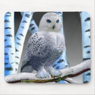 TAPIS DE SOURIS HIBOU BLANC AUX YEUX BLEUS