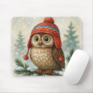 Tapis De Souris Hibou dans un bonnet d'hiver