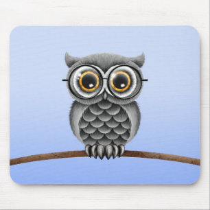 Tapis De Souris Hibou gris pelucheux mignon avec des verres,