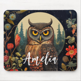 Tapis De Souris Hibou la nuit avec une pleine lune