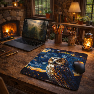Tapis De Souris Hibou Nuit Étoilée