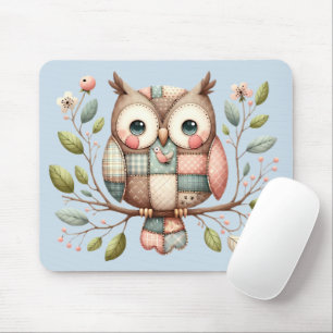 Tapis De Souris Hibou Patchwork dans une Forêt Fantaisiste