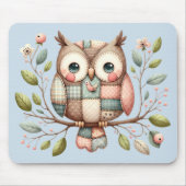 Tapis De Souris Hibou Patchwork dans une Forêt Fantaisiste (Devant)